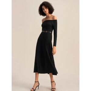 LillySilk Womens M Black The Vivi Knit Silk Off Shoulder Maxi Dress Luxury NEW